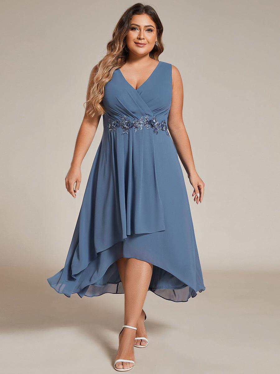 Plus Size V-Neck Applique Empire Waist Wedding Guest Dress