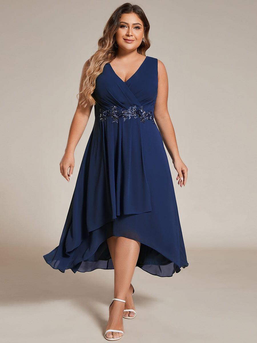 Plus Size V-Neck Applique Empire Waist Wedding Guest Dress