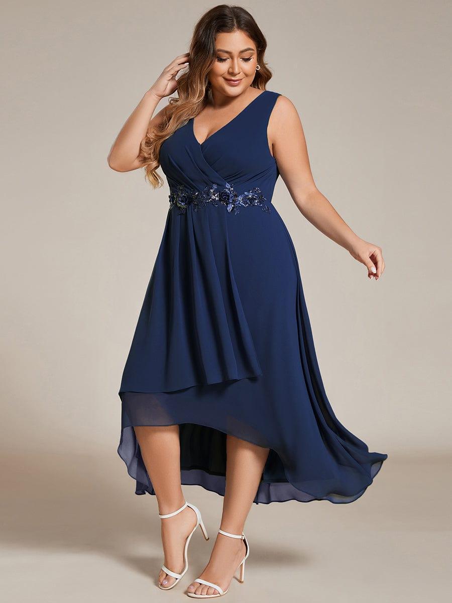 Plus Size V-Neck Applique Empire Waist Wedding Guest Dress