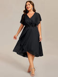 Plus Size V-Neck Empire Waist Midi Wedding Guest Dress
