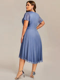 Plus Size V-Neck Empire Waist Midi Wedding Guest Dress