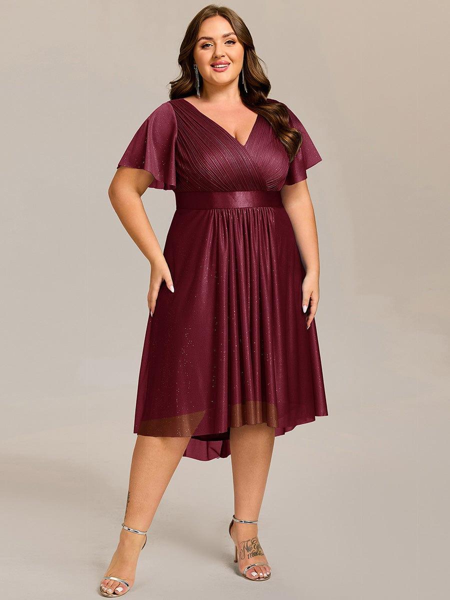 Plus Size Ruched A-Line Midi Wedding Guest Dress