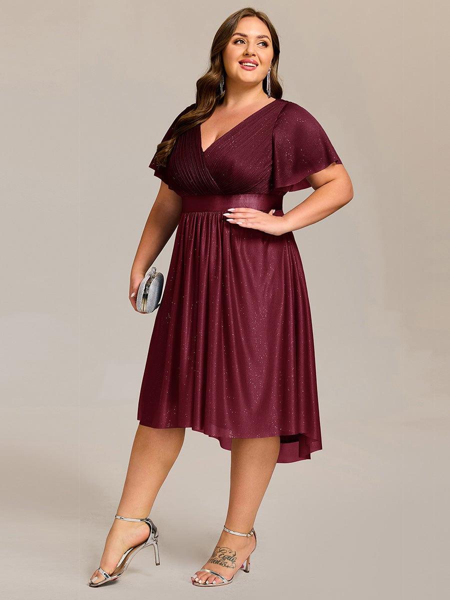 Plus Size Ruched A-Line Midi Wedding Guest Dress