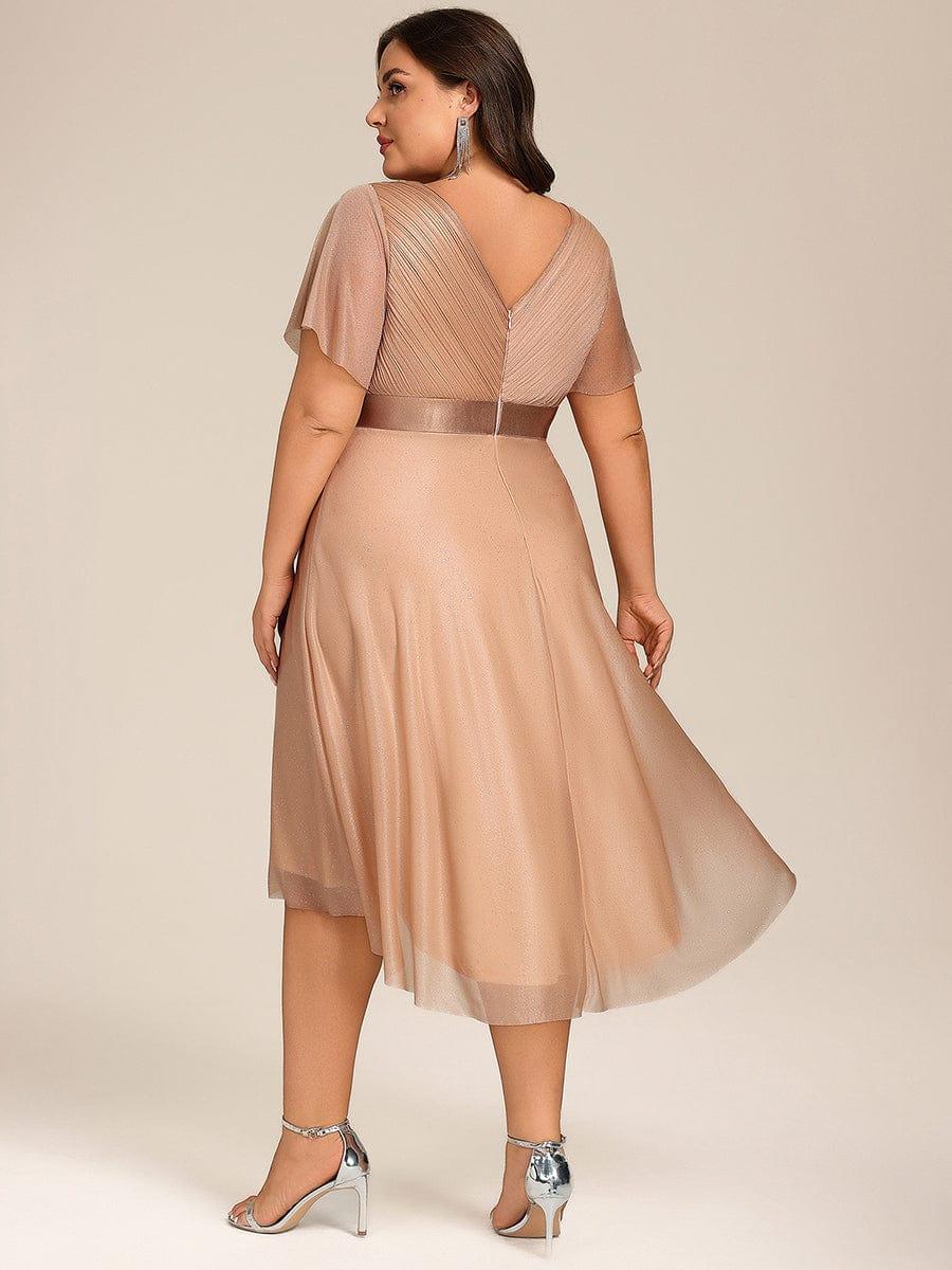 Glitter V-Neck Ruched A-Line Midi Wedding Guest Dress