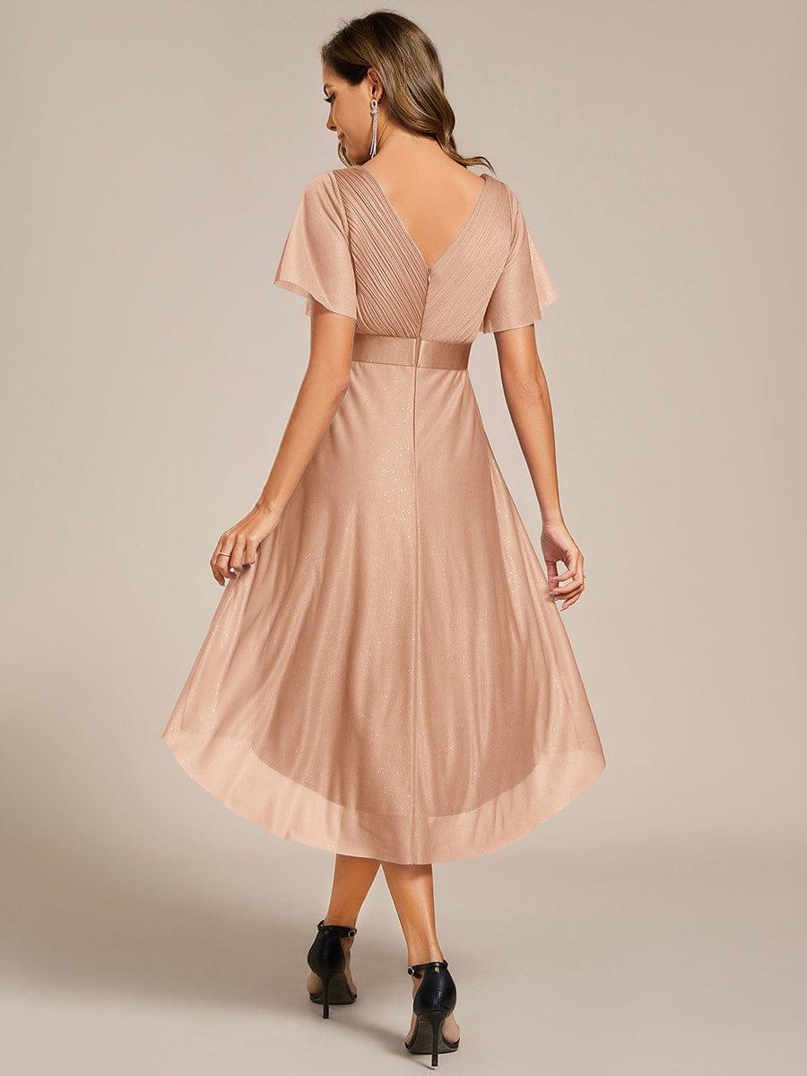 Glitter V-Neck Ruched A-Line Midi Wedding Guest Dress