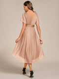 Glitter V-Neck Ruched A-Line Midi Wedding Guest Dress