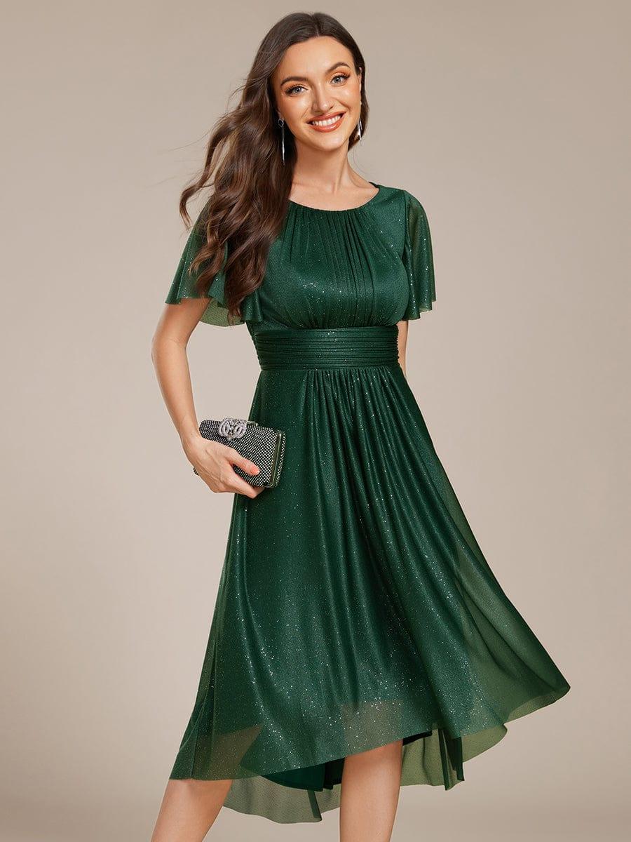 Sparkly Round Neck Empire Waist Wedding Guest Dress