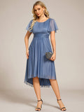 Elegant A-Line High-Low Formal Dress with Flutter Sleeve