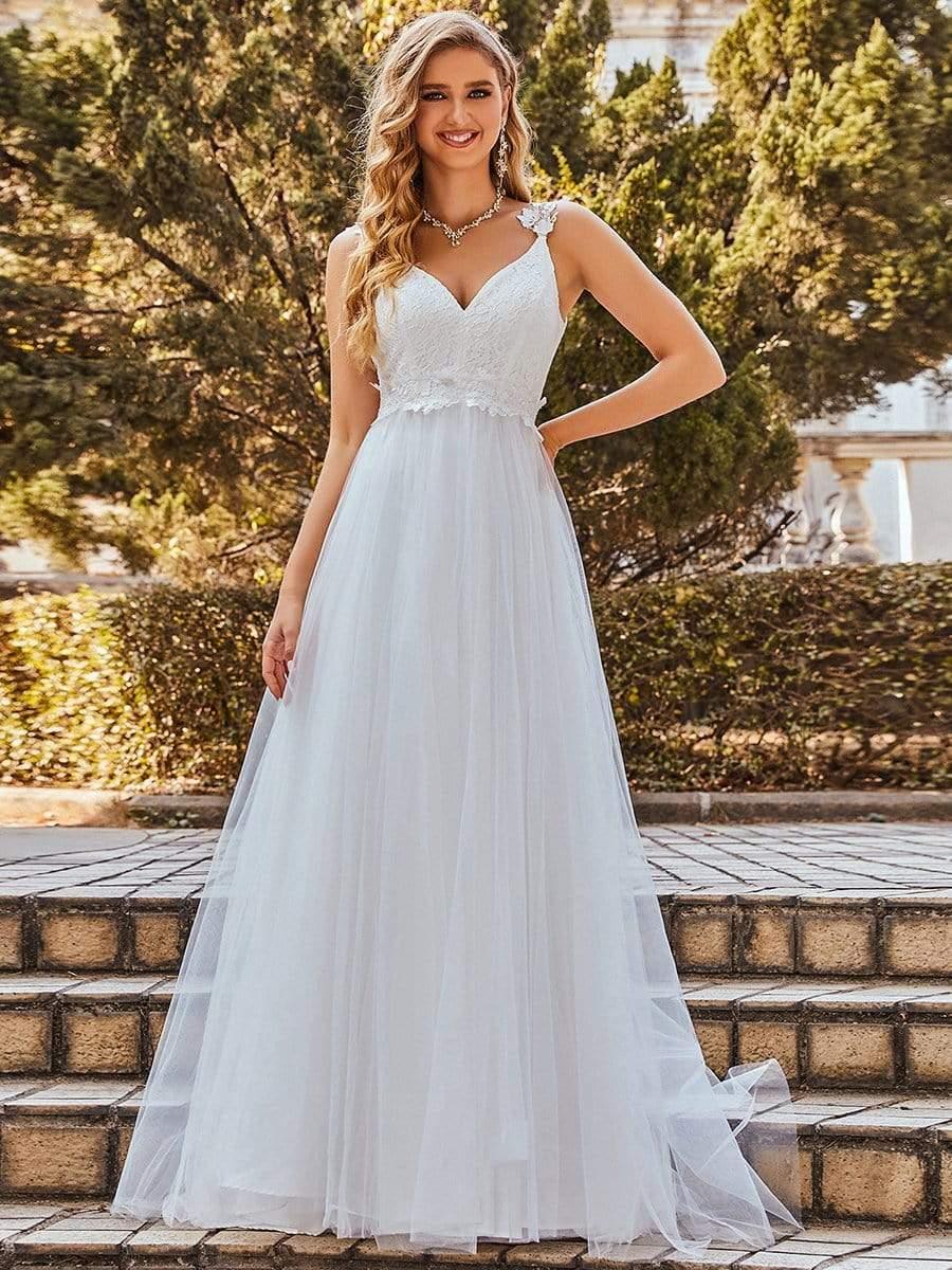 Elegant Straps Lace Applique A-Line Wedding Dress