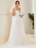 Plus Size V-Neck Lace Pleated A-Line Wedding Dress