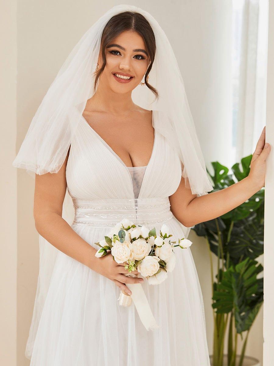 Plus Size V-Neck Lace Pleated A-Line Wedding Dress
