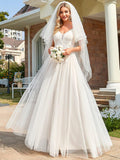 Classy Strap V-Neck Lace Applique Tulle Wedding Dress