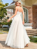 Classy Strap V-Neck Lace Applique Tulle Wedding Dress