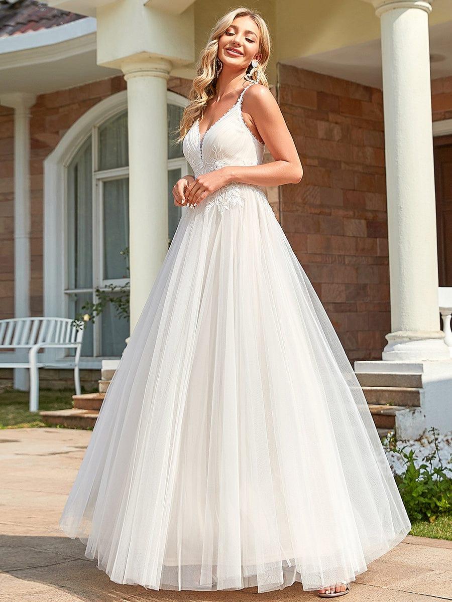 Classy Strap V-Neck Lace Applique Tulle Wedding Dress