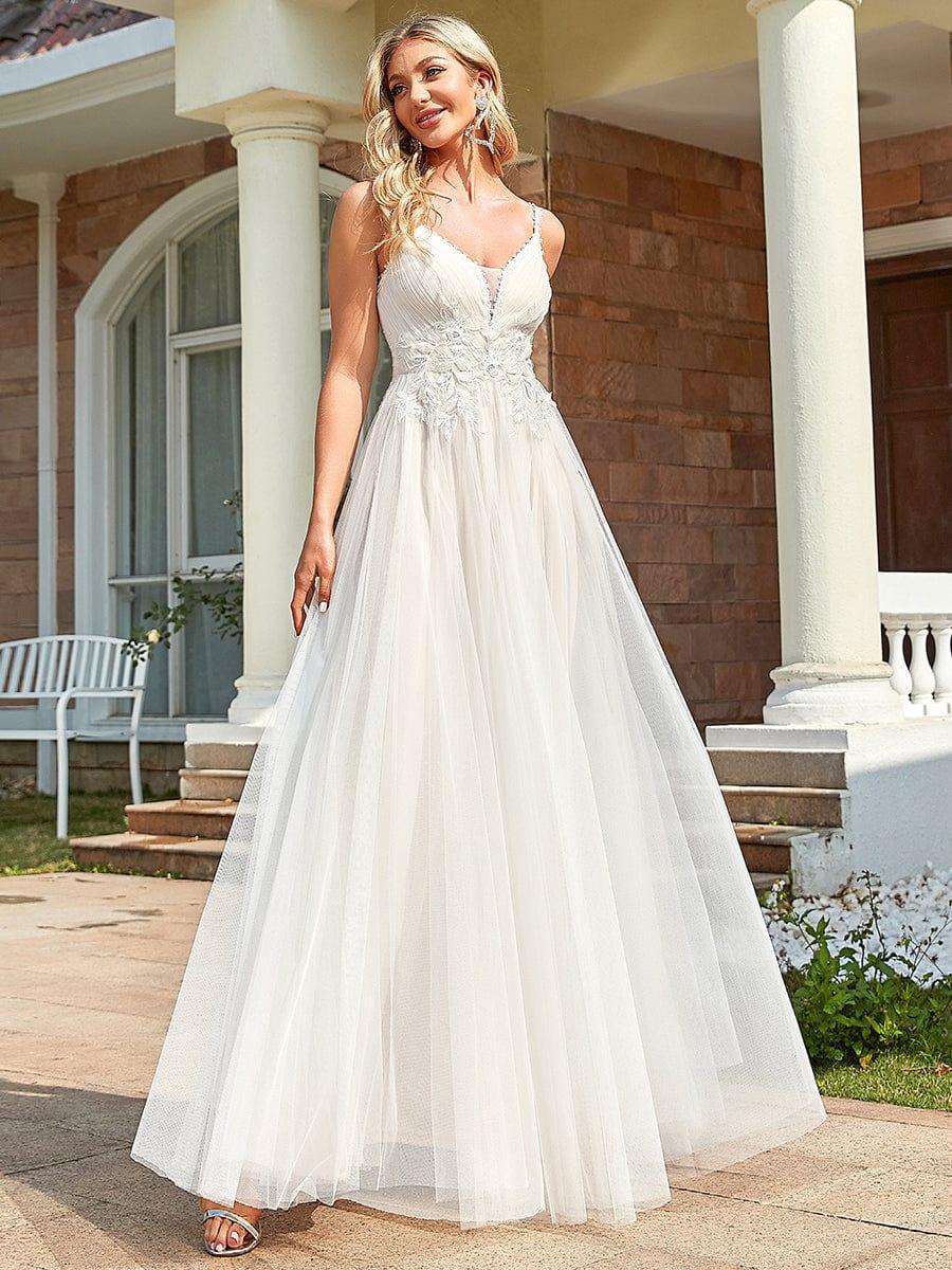 Classy Strap V-Neck Lace Applique Tulle Wedding Dress