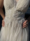 Classy Strap V-Neck Lace Applique Tulle Wedding Dress