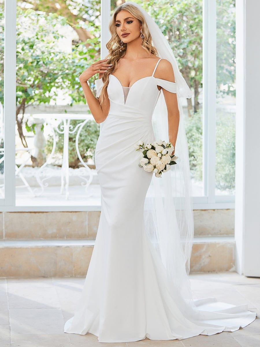 Gorgeous Cold Shoulder Pleated Bodycon Wedding Dress 