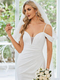 Gorgeous Cold Shoulder Pleated Bodycon Wedding Dress 