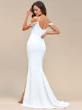 Elegant Pleated Slit Mermaid Wedding Dress with Pearl Cold Shoulder 