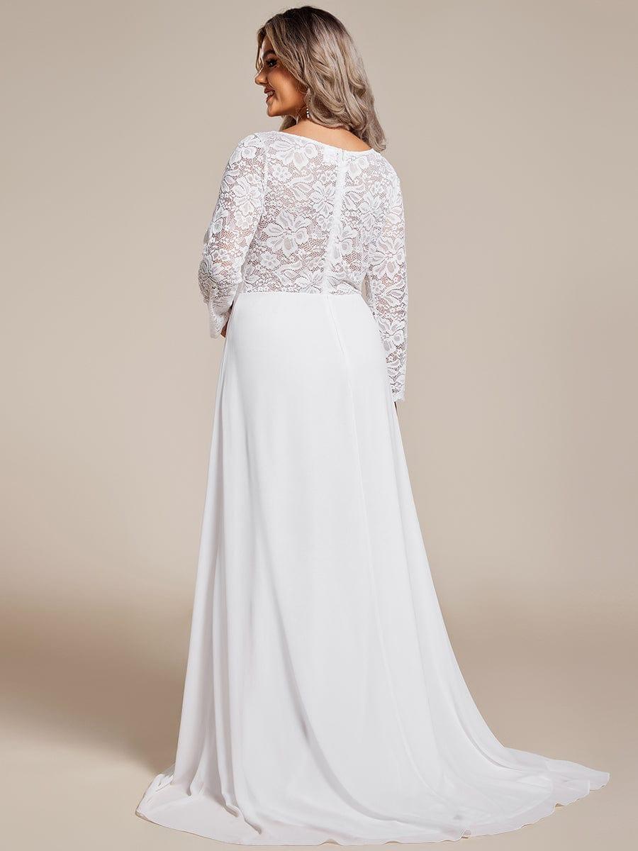 Plus Size V-Neck Wedding Dress with Long Lace Sleeves