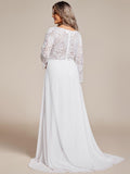 Plus Size V-Neck Wedding Dress with Long Lace Sleeves
