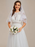 Glamorous Illusion Neck Lace Top A-Line Wedding Dress