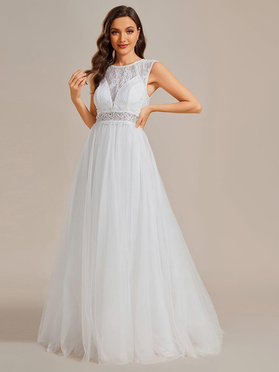 Glamorous Illusion Neck Lace Top A-Line Wedding Dress