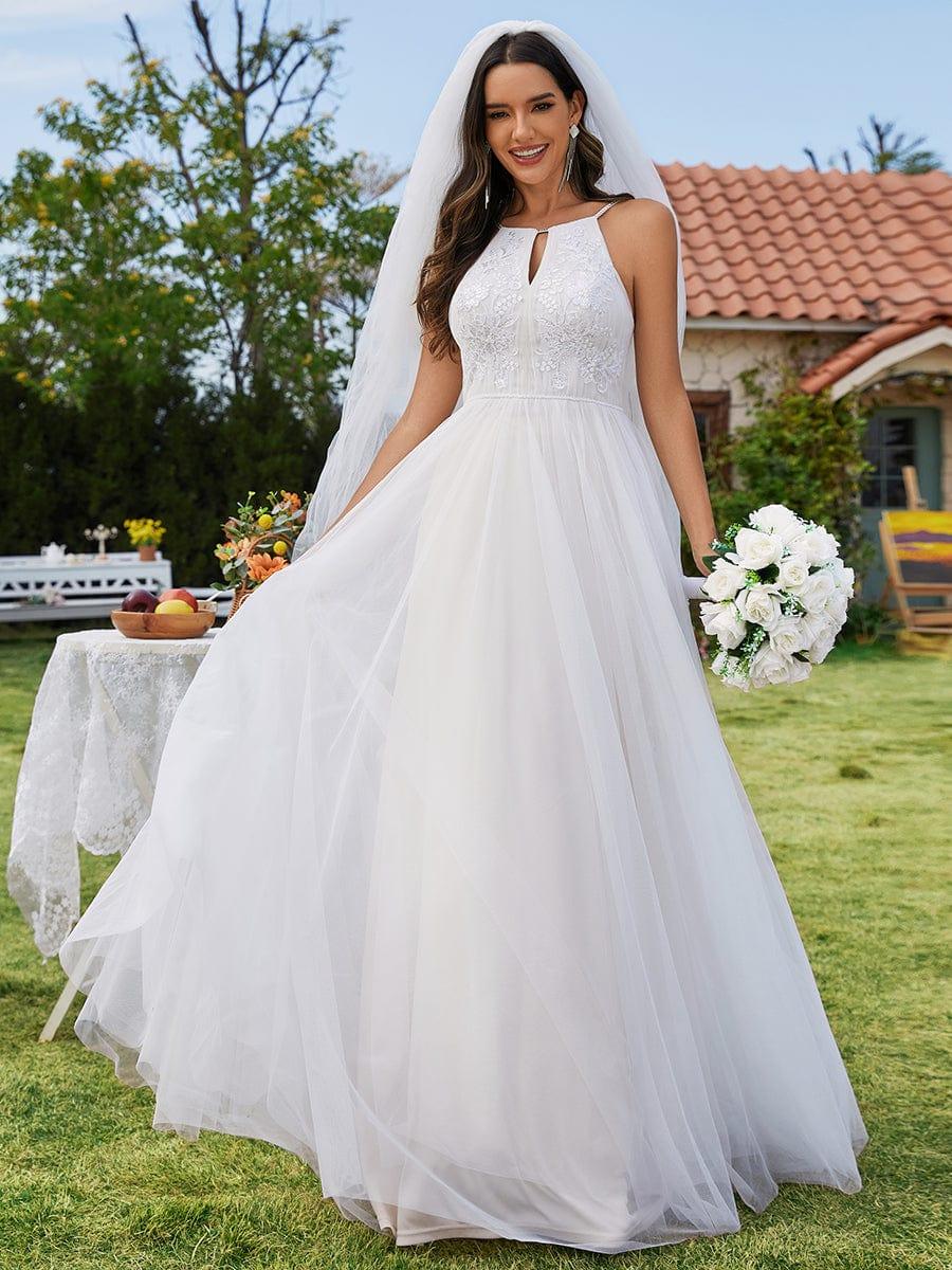 Elegant Halter Lace Applique A-Line Wedding Dress