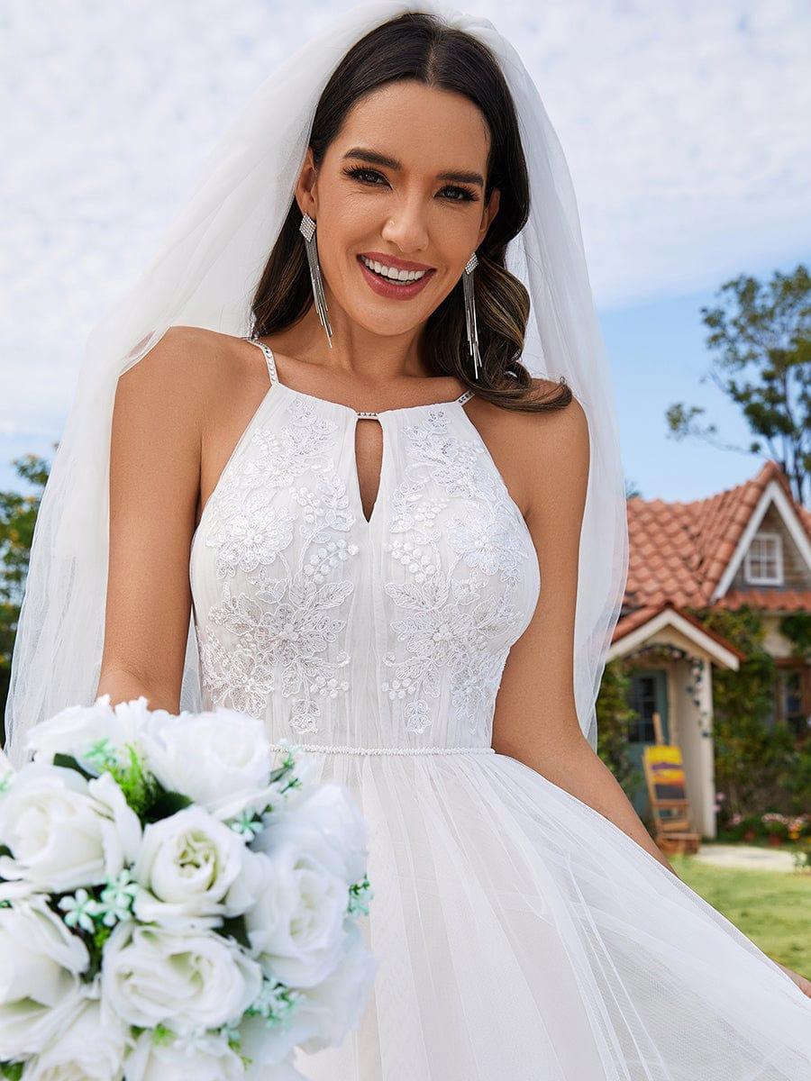 Elegant Halter Lace Applique A-Line Wedding Dress