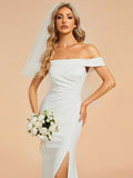 Off the Shoulder Ruched Mermaid Wedding Dress with Slit