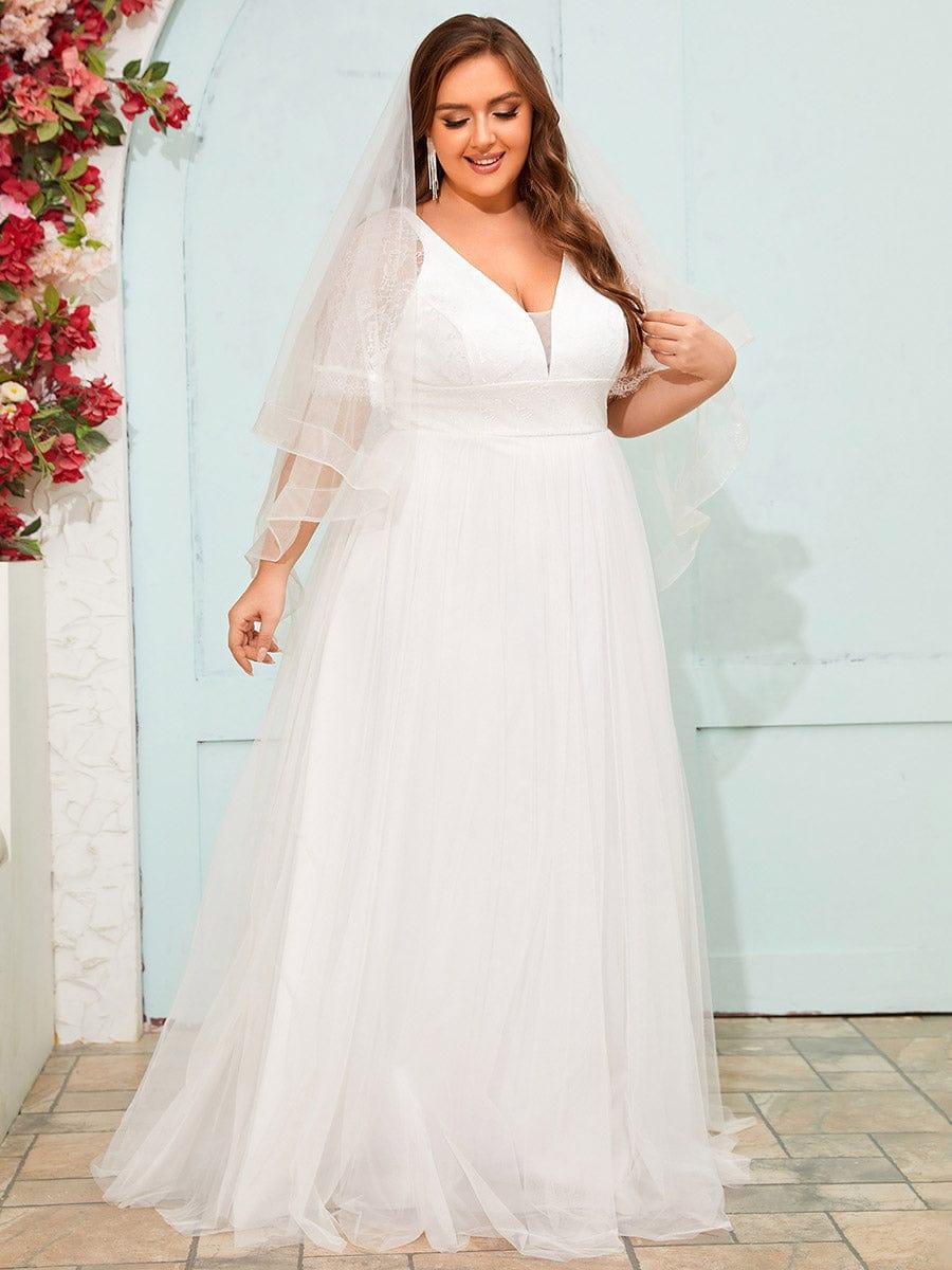 Classy Plus Size V-Neck Lace A-Line Wedding Dress