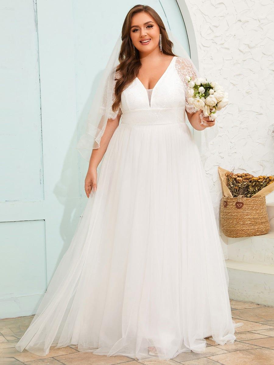 Straps V-Neck Short Sleeves Tulle Wedding Dress
