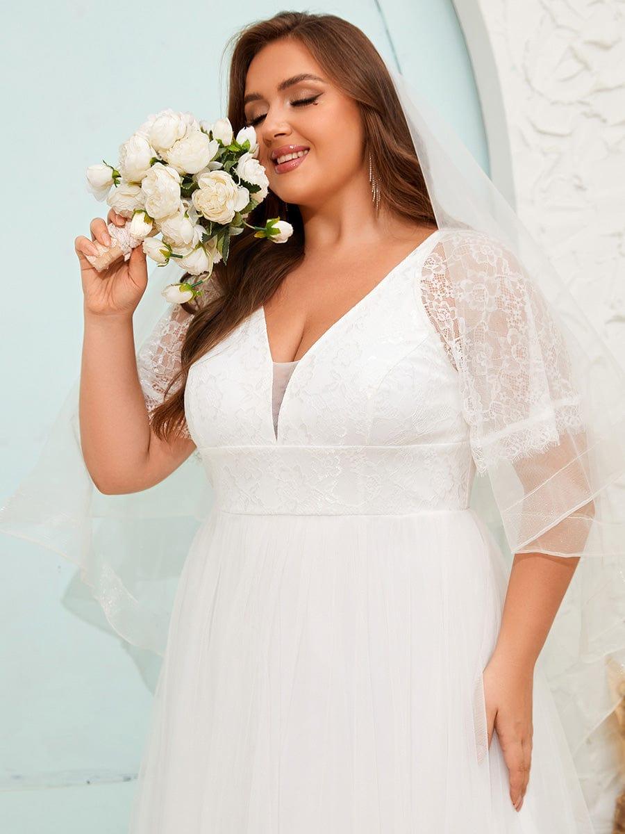 Straps V-Neck Short Sleeves Tulle Wedding Dress