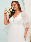 Classy Plus Size V-Neck Lace A-Line Wedding Dress