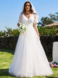 Straps V-Neck Short Sleeves Tulle Wedding Dress
