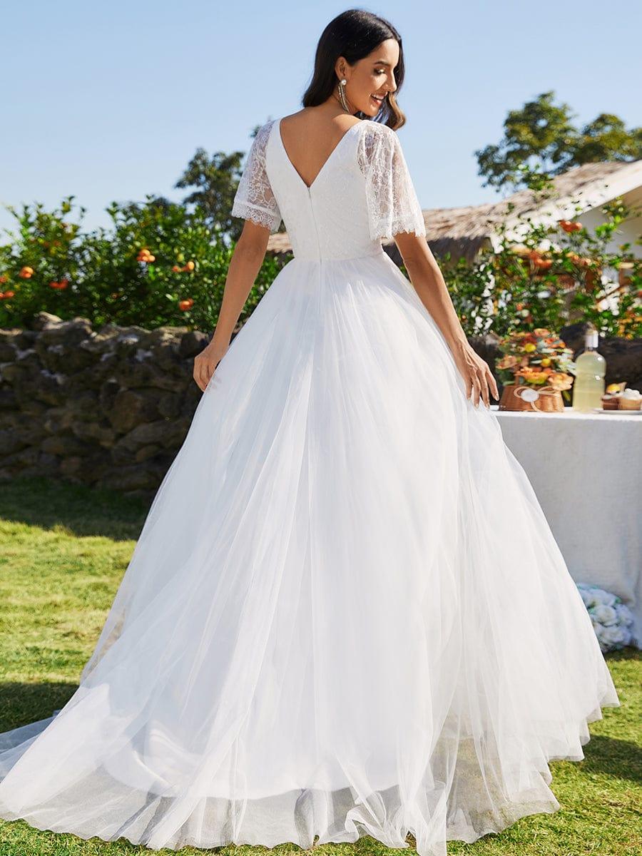 Straps V-Neck Short Sleeves Tulle Wedding Dress