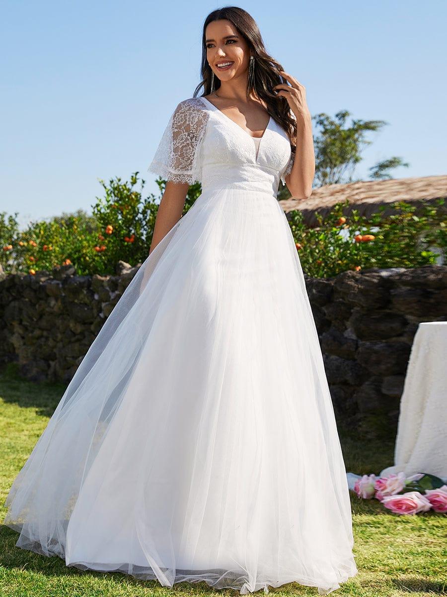 Straps V-Neck Short Sleeves Tulle Wedding Dress