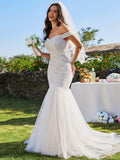 Classy Off Shoulder Lace Mermaid Wedding Dress