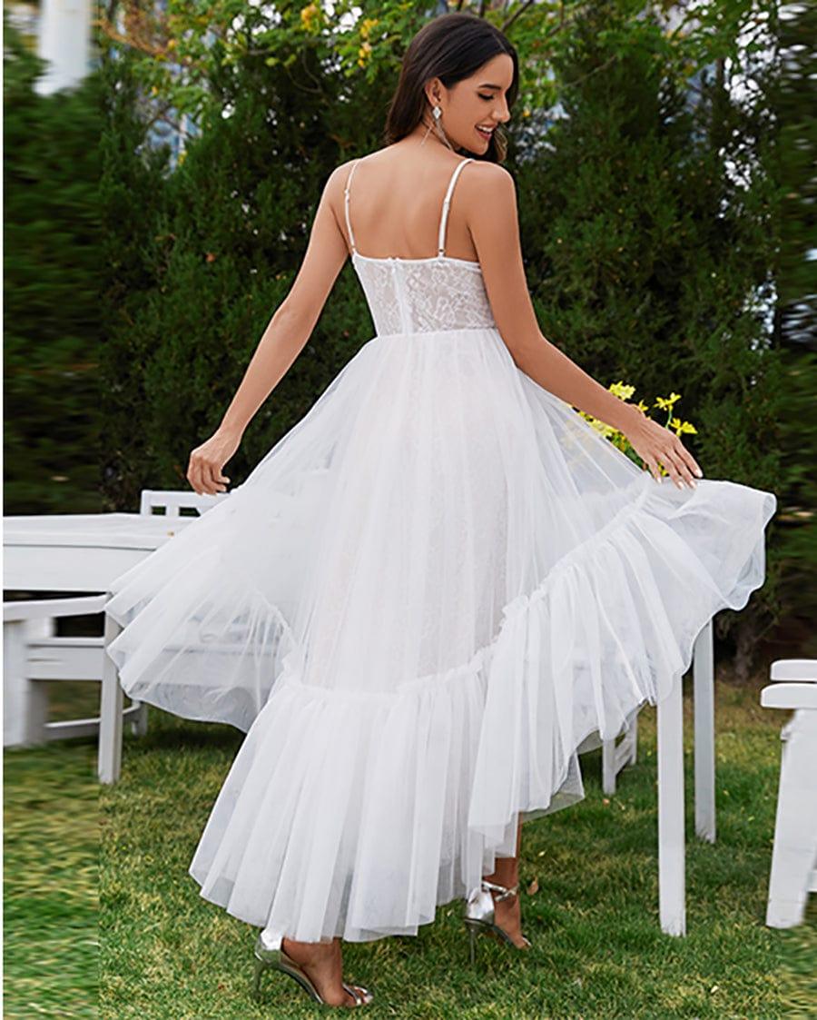 Spaghetti Straps Corset Layered Tulle Wedding Dress