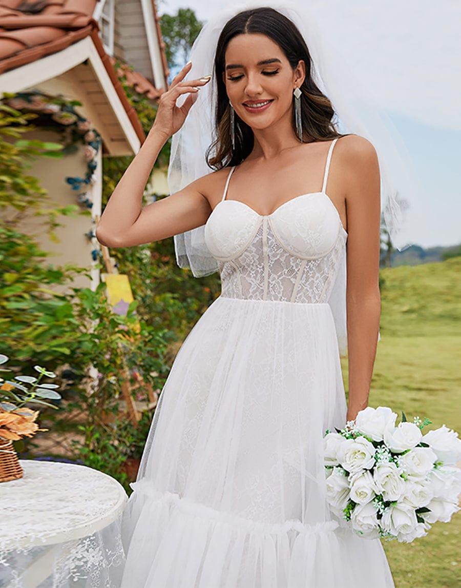 Spaghetti Straps Corset Layered Tulle Wedding Dress