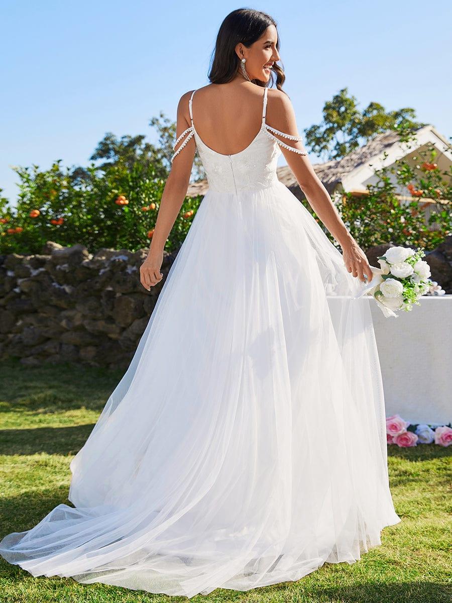 Dreamy Spaghetti Straps Applique A-Line Wedding Dress
