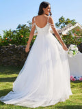 Dreamy Spaghetti Straps Applique A-Line Wedding Dress