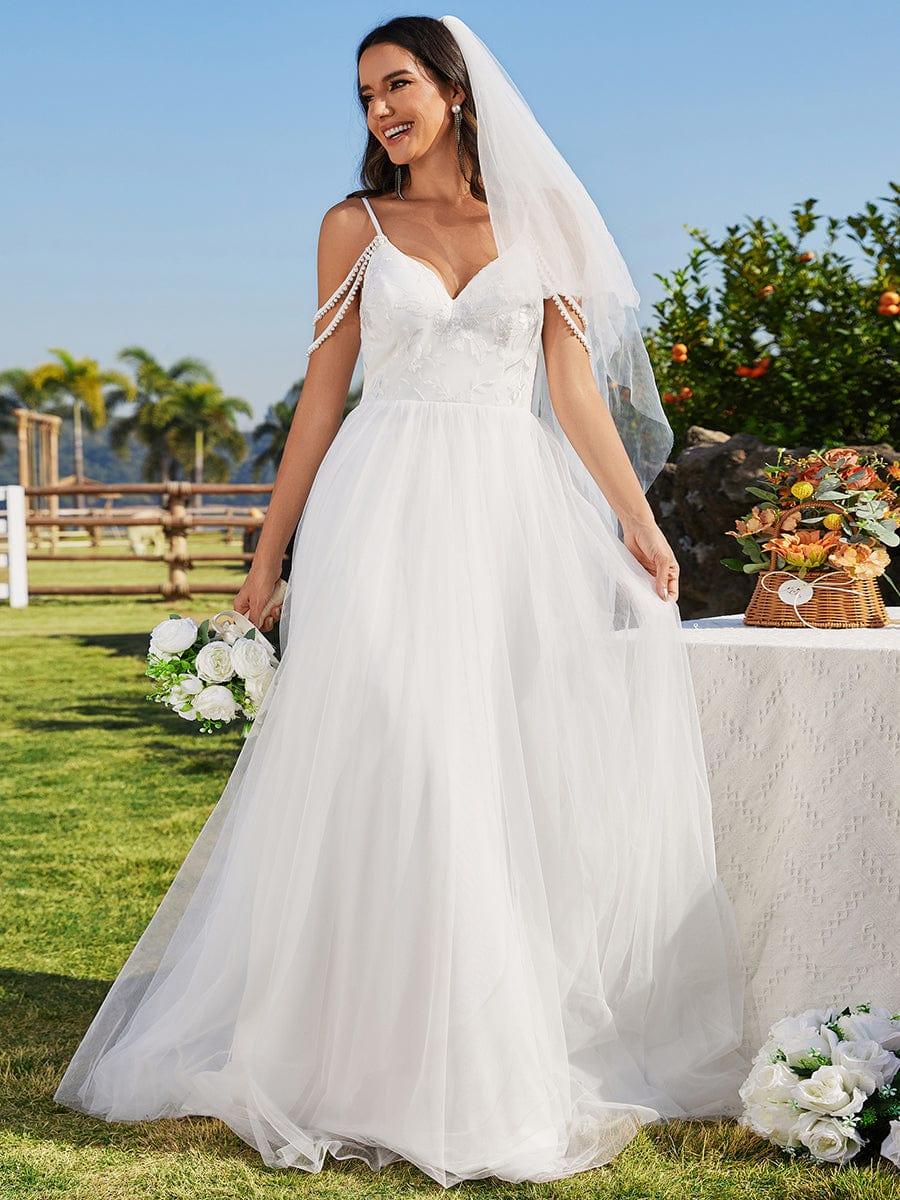 Dreamy Spaghetti Straps Applique A-Line Wedding Dress