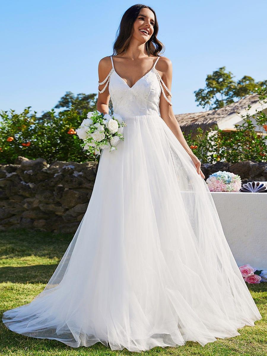 Dreamy Spaghetti Straps Applique A-Line Wedding Dress