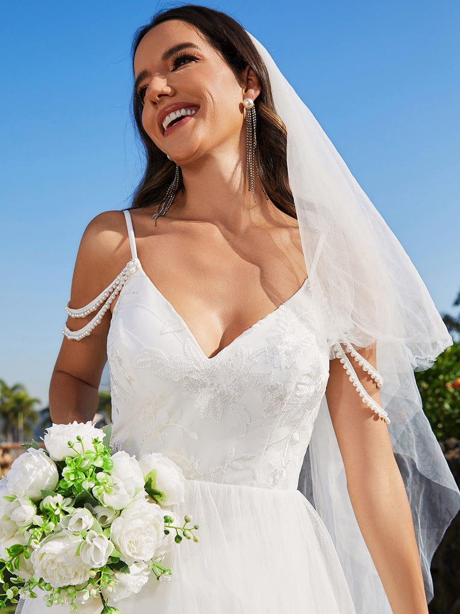 Dreamy Spaghetti Straps Applique A-Line Wedding Dress