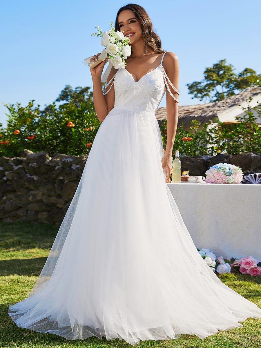 Dreamy Spaghetti Straps Applique A-Line Wedding Dress