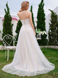 Sweetheart Corset Applique A-Line Wedding Dress with Slit