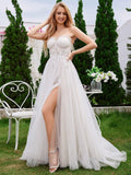 Sweetheart Corset Applique A-Line Wedding Dress with Slit