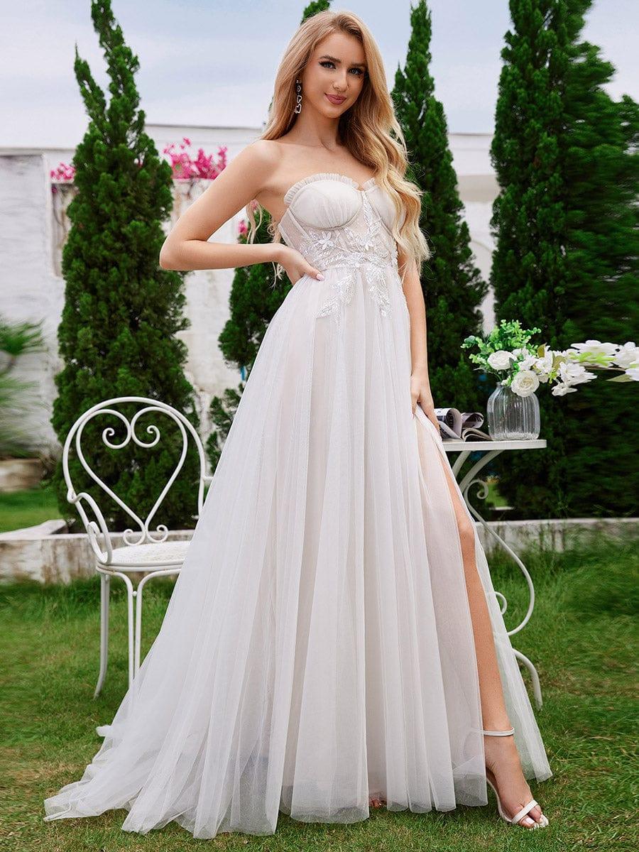 Sweetheart Corset Applique A-Line Wedding Dress with Slit