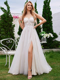 Sweetheart Corset Applique A-Line Wedding Dress with Slit